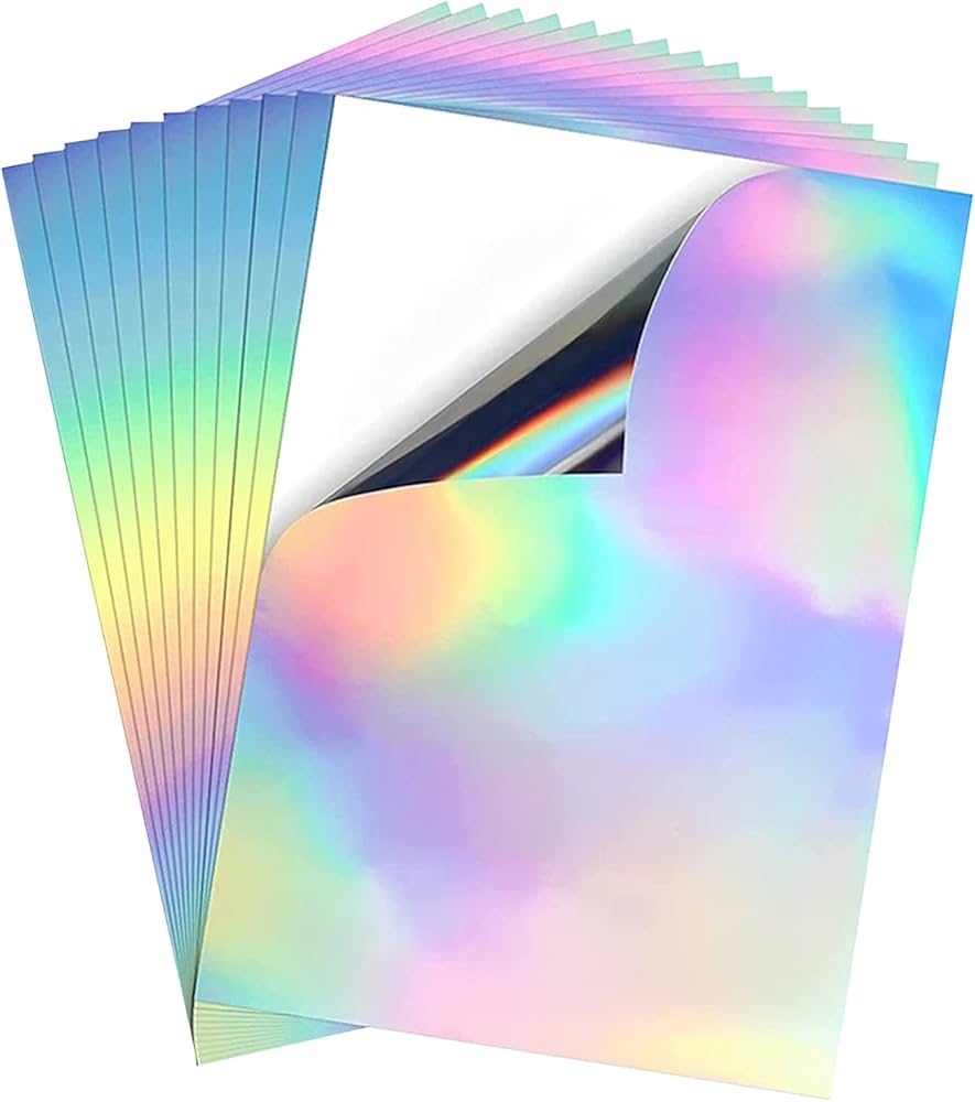 10 Sheets A4 Holographic Sticker Paper Printable Vinyl Quick Dry Waterproof Rainbow Vinyl Paper For Inkjet And Laser Printers Amazon de Stationery Office Supplies