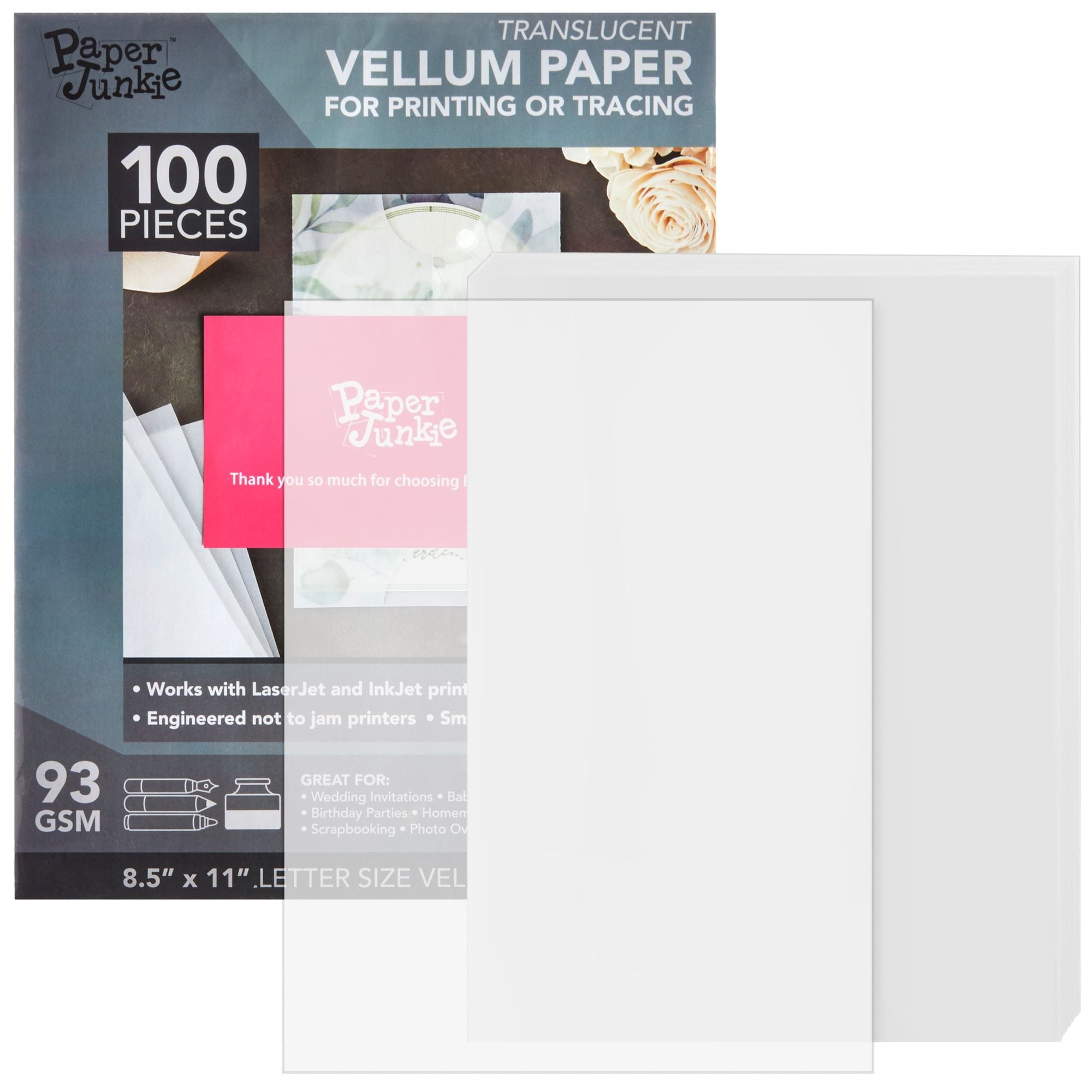 100 Sheets Pack Of Smooth 8 5 X 11 In Translucent Vellum Paper Printable For Invitation Sketching Card Overlays Walmart