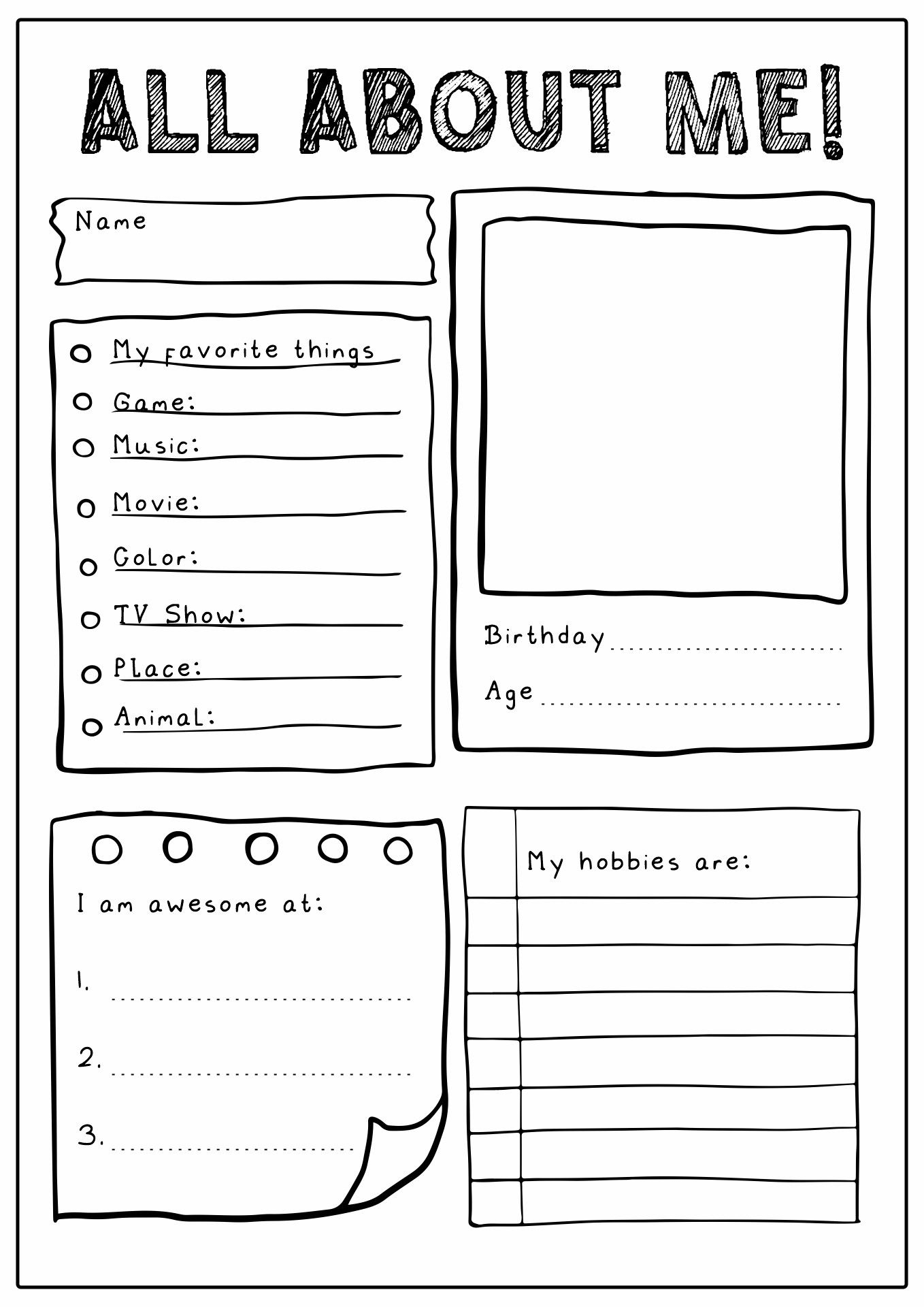 All About Me Paper Printable