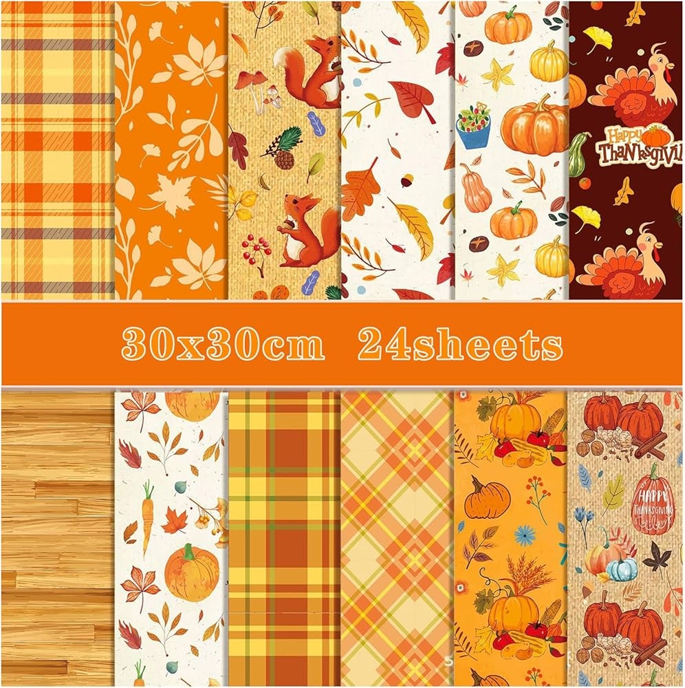 24 Sheets Thanksgiving Day Scrapbook Paper Autumn Theme Scrapbooking Patterned Cardboard Pad Double Sided Decorative Autumn Harvest Craft Paper For Card Making Art Project Style A Amazon de Home Kitchen