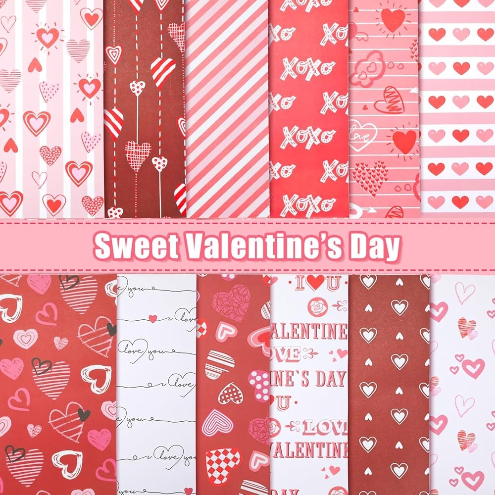 24 Sheets Valentine s Day Pattern Paper 30 X 30 Cm Red Pink White Heart 12 Styles Double Sided Love Scrapbook Paper Craft Card Paper For DIY Card Making Amazon de Home Kitchen