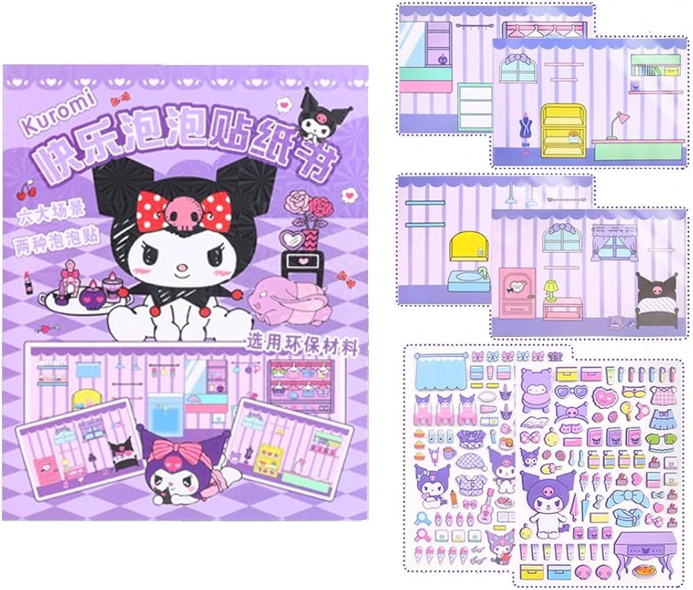 3D Cute Puffy Sticker Books For Kids Dress Up With Kitty Melody Kuromi Dog Characters