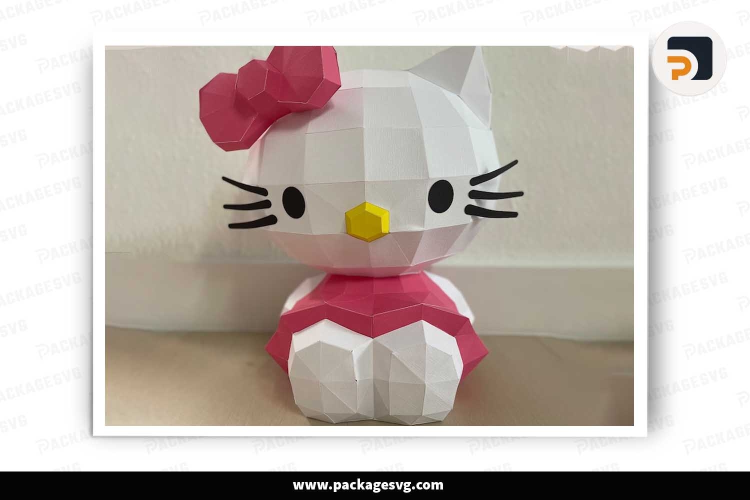 3D Hello Kitty Paper Craft SVG Template For Cricut Package SVG