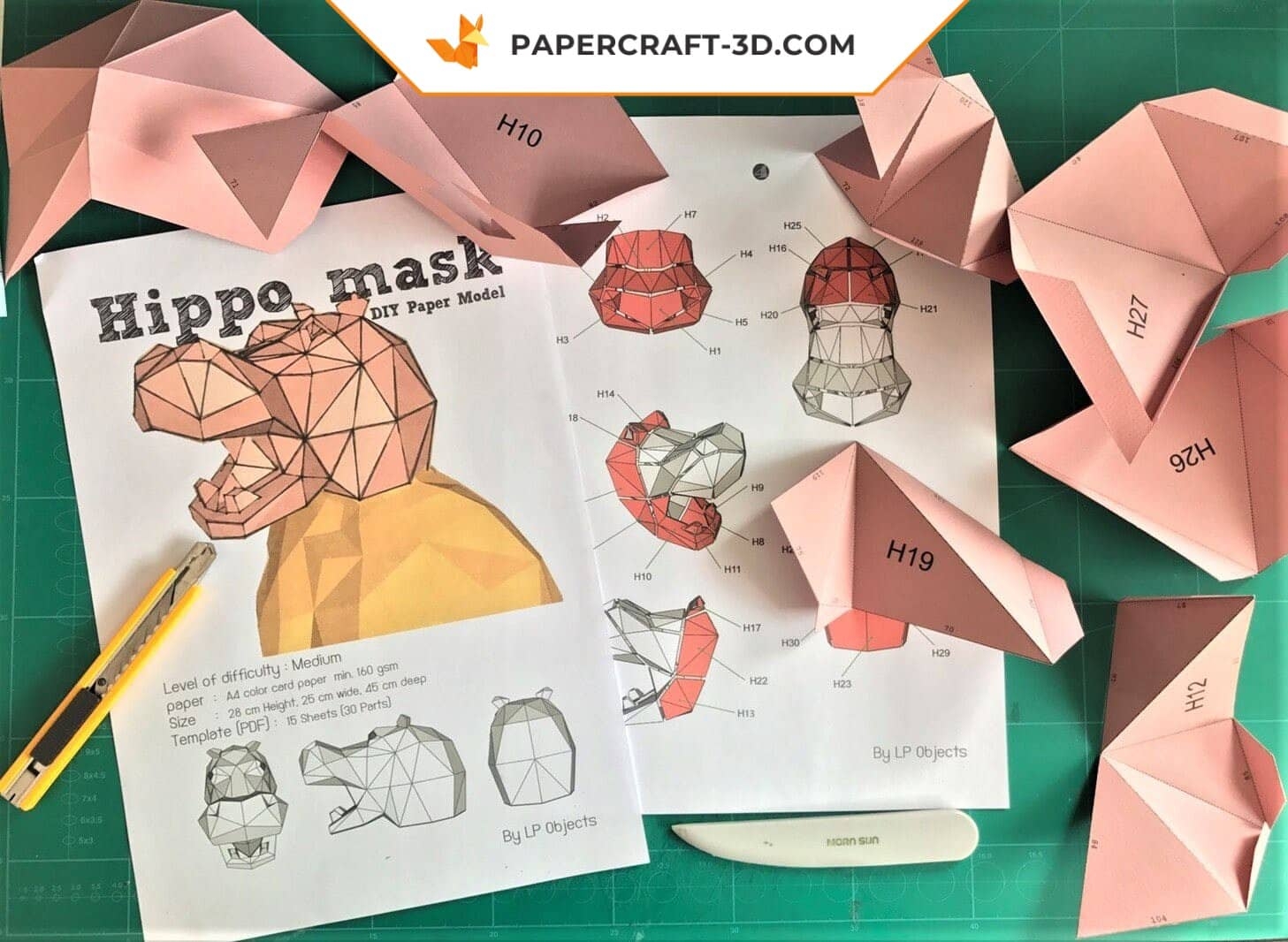 3D Nilpferdmaske Papercraft Moderne Deko Zum Basteln