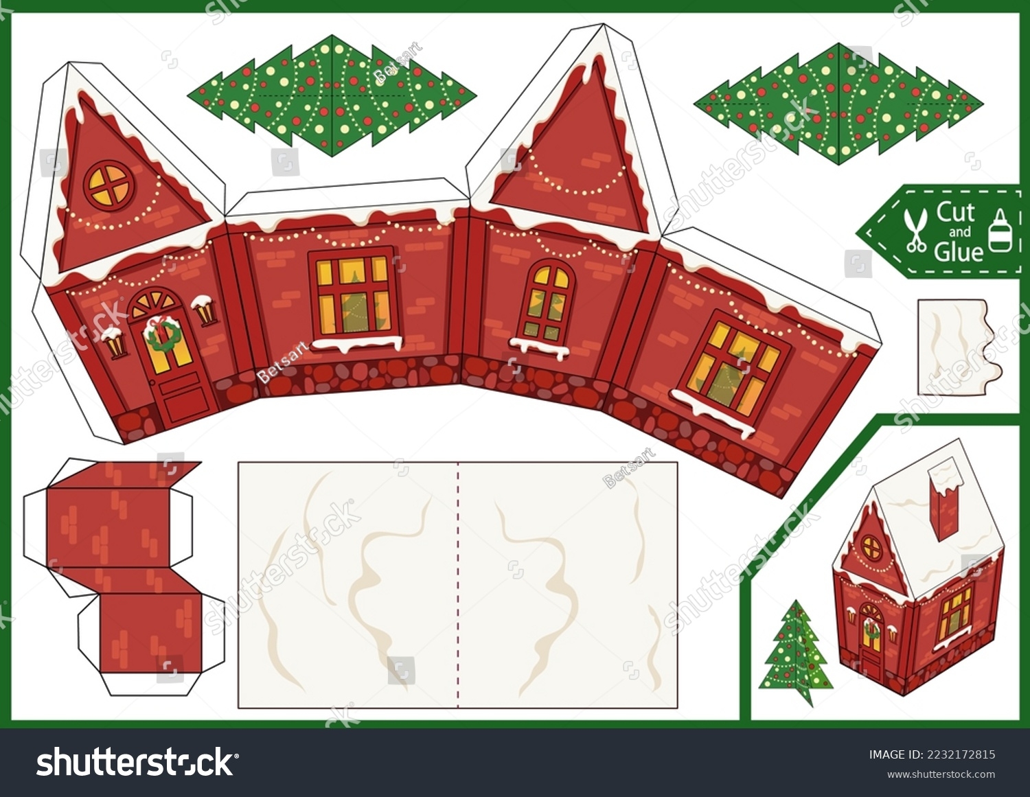 3d Paper Craft Template Decorated Christmas Stock Vector Royalty Free 2232172815 Shutterstock