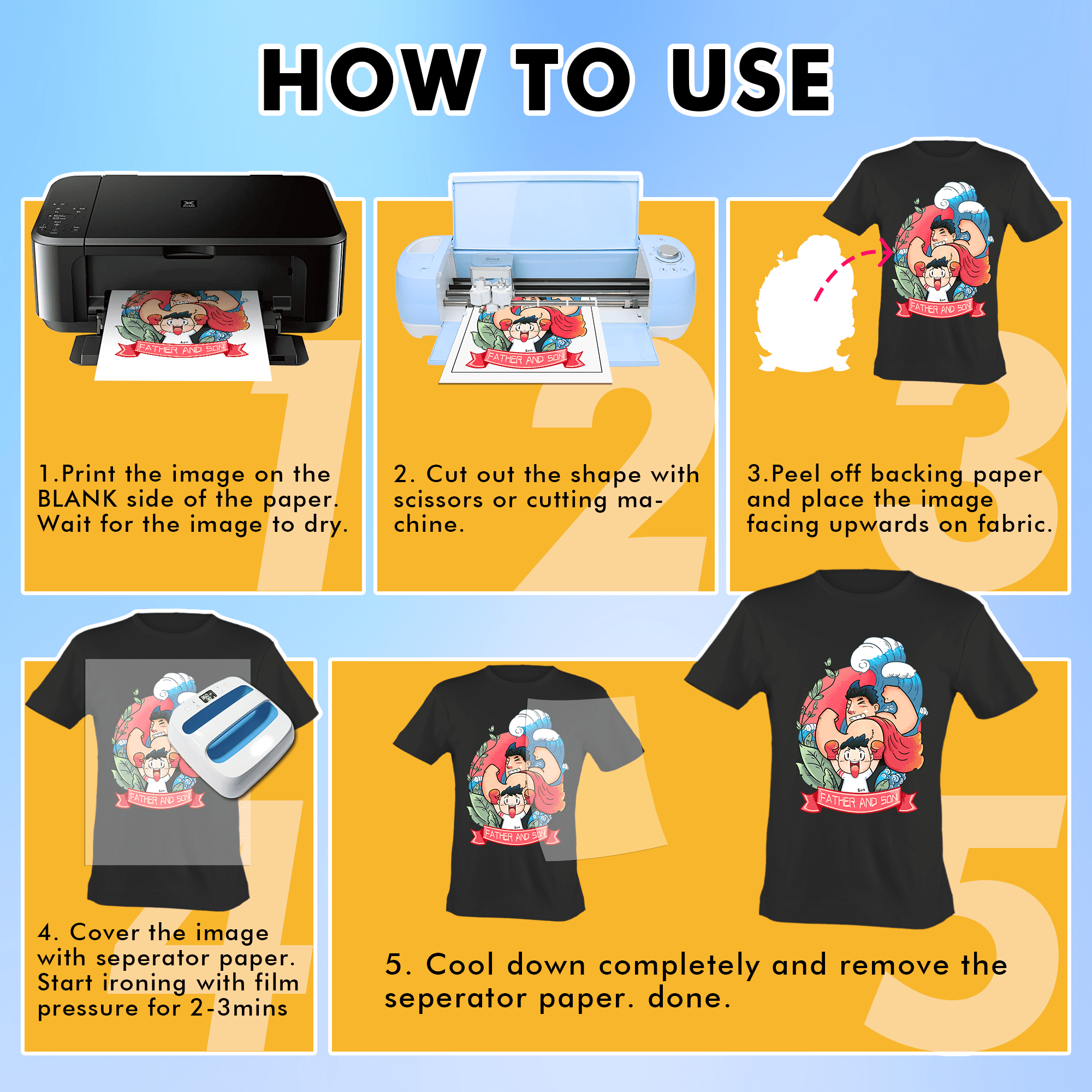 40 Sheets Printable Heat Transfer Paper For Dark Fabrics Iron on Dark T shirt Transfer Paper Works With Inkjet Laser Cricut 8 5x11 Letter Size Walmart