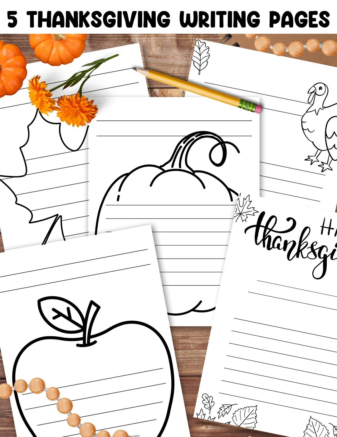 5 Thanksgiving Writing Papers Lined Paper Printable Stationery Primary Writing Etsy