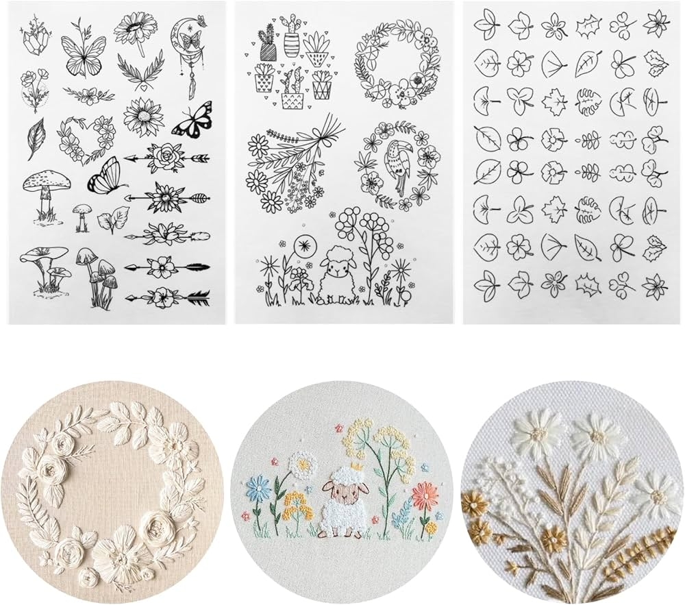 75 Pcs Stick And Stitch Embroidery Paper Designs 3 Sheets A4 Water Soluble Stabilizer For Embroidery Patterns Adhesive Embroidery Transfer Paper With Pre Printed Flower Leave Butterfly For Hand Sewing Amazon ae Arts