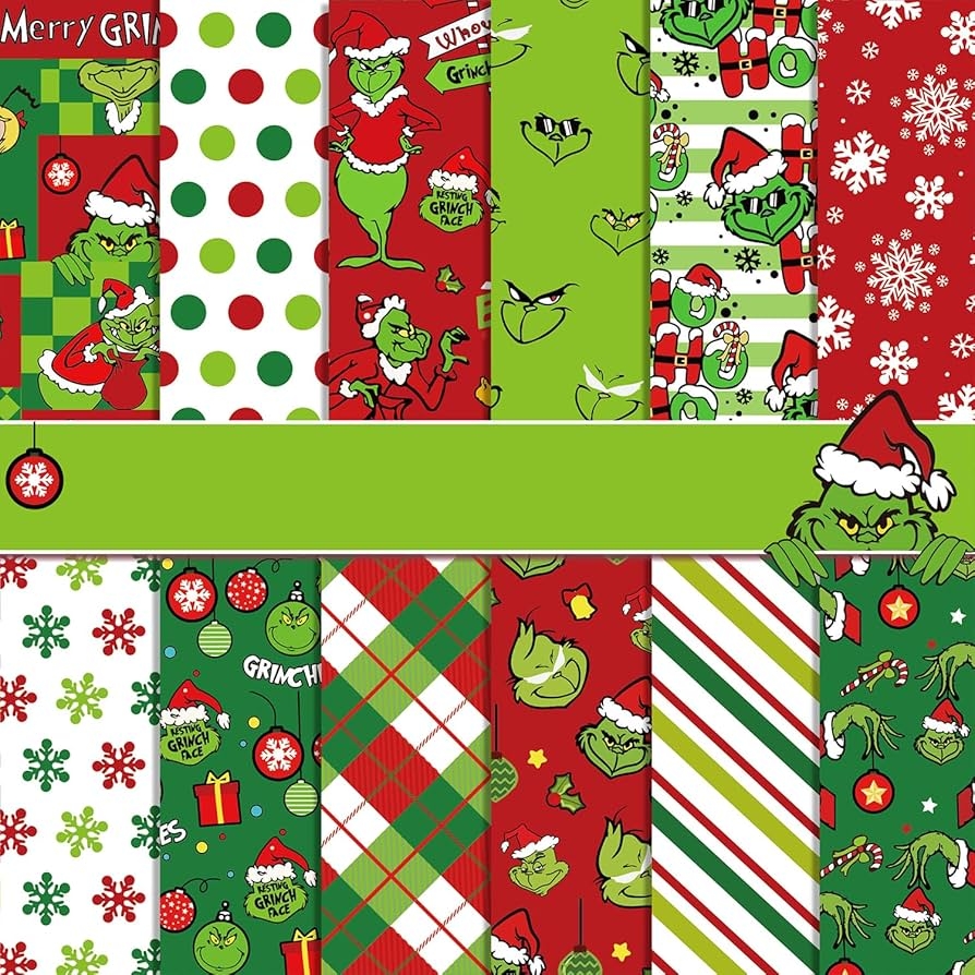 Amazon 12 Designs 24 Sheets Christmas Scrapbook Paper Grinch Pattern Double Sided Craft Paper For Card Making Scrapbook Photo Album Decor 30 X 30cm