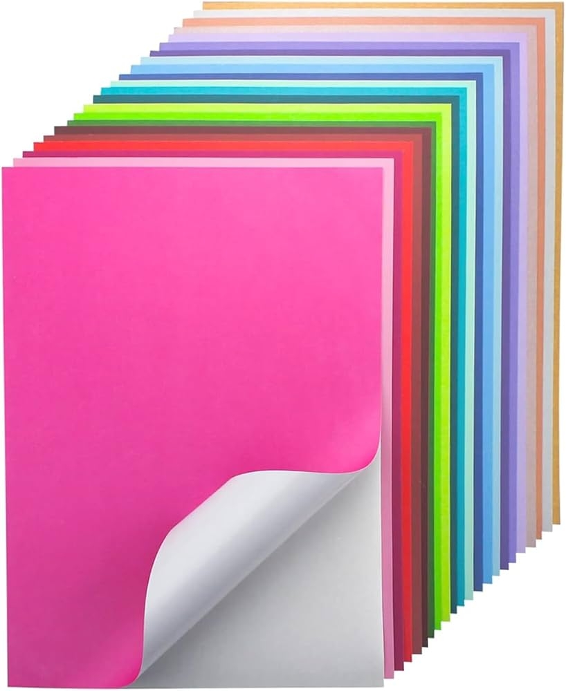 Amazon 24 Sheets Self Adhesive Cardstock 22 Colors A4 Printable Colored Sticker Paper For Cricut Printer Colorful Cardstock Adhesive Paper For Crafts Scrapbooking Party Decor 250gsm 92lb Arts Crafts Sewing