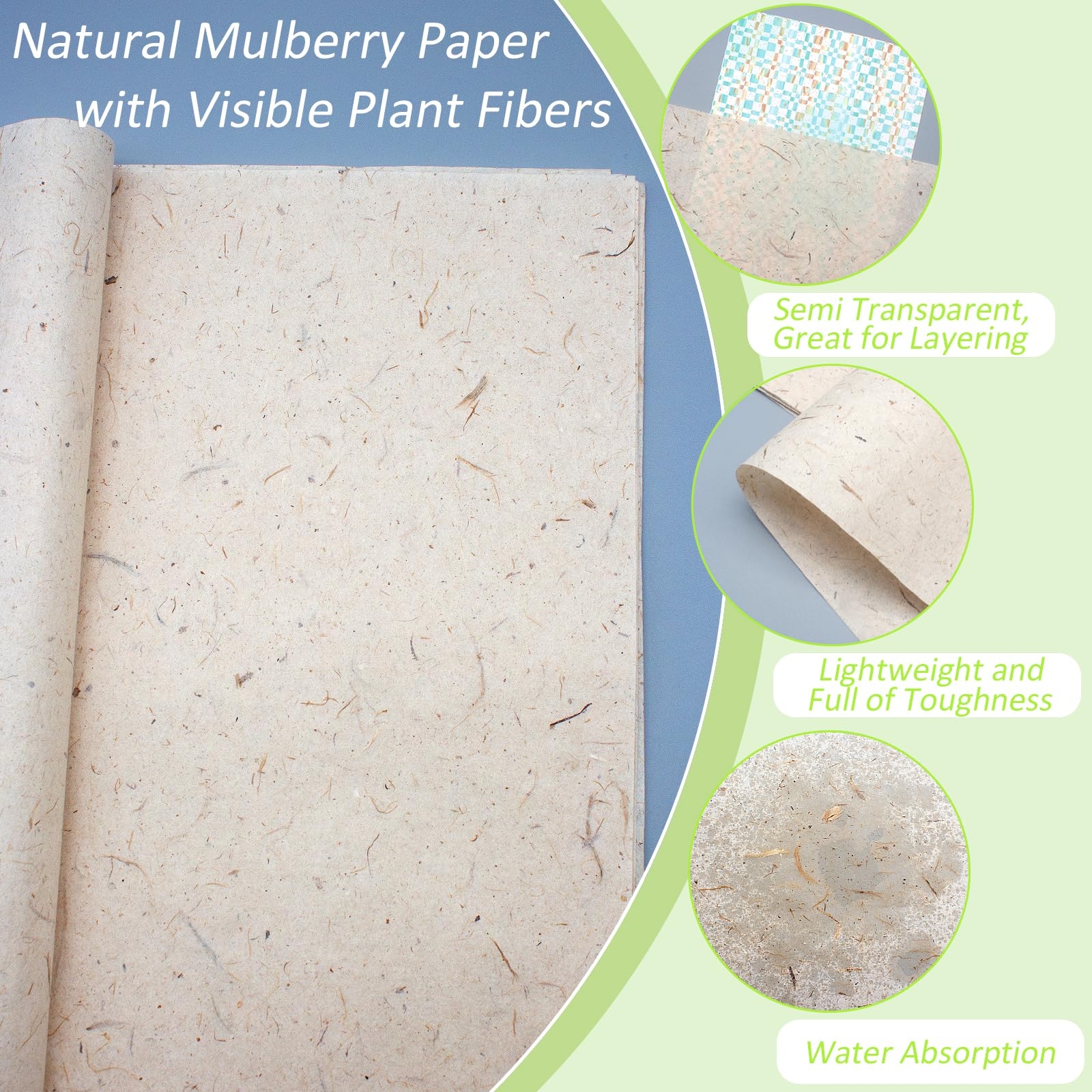Amazon Benvo 50 Sheets A4 Natural Mulberry Paper Visible Leaves Fiber Rice Paper Printable Decoupage Tissue Paper Sheets For Writing Painting Card Making DIY Crafts 8 3x11 7in Semi Transparent Jute 