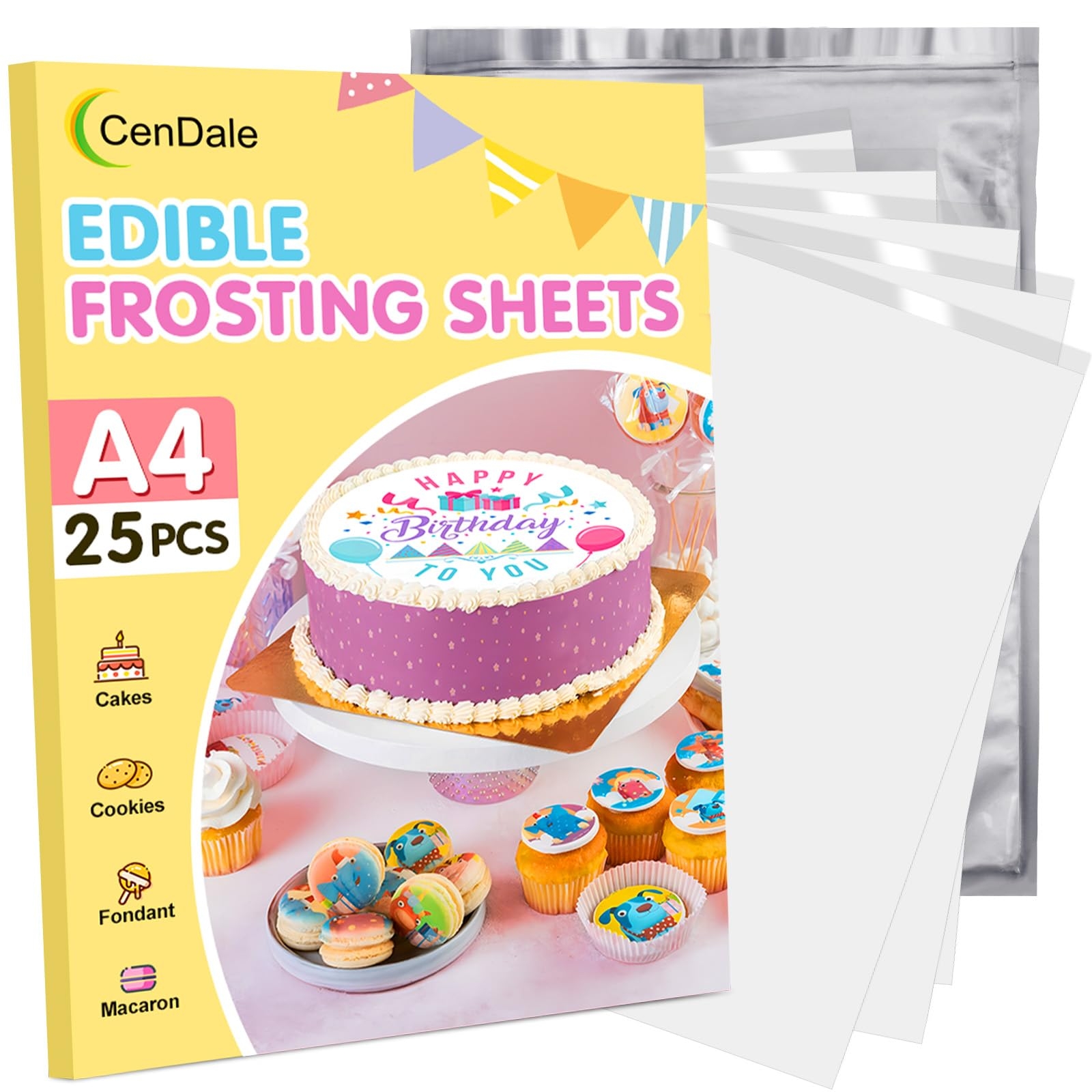 Amazon CenDale Edible Frosting Sheets A4 25 Pcs Icing Sheets Edible Paper For Cake Printable Sugar Sheets For Printing Edible Image Sheets Edible Printer Paper For Cake Toppers Cookies 11 7 x8 3 Grocery 