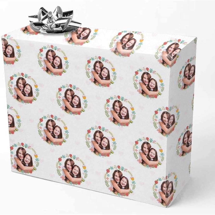 Amazon Custom Face Crop Wrapping Papers For Mother s Day Print Your Picture Mom And Daughter Flower Ring Border Personalized Gift Wrapping Paper Roll For Moms Health Household