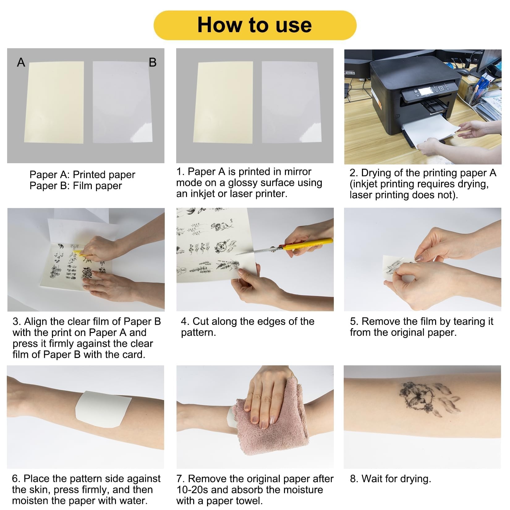 Amazon GRAEEN Printable Temporary Tattoo Paper For For Inkjet Printer Laser Printer Custom Tattoo Stencil Paper For Tattooing DIY Image Tattoo Transfer Paper 8 2 X11 6 A4 10 Sheets Beauty Personal Care