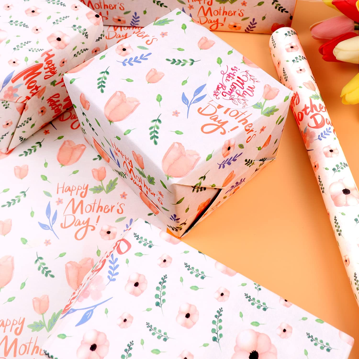 Amazon Mother s Day Wrapping Paper 6 Sheets Happy Mother s Day Pink Floral Wrapping Paper For Mother s Day Thanksgiving Anniversary Valentine s Day Wrapping Paper With Stickers 20 X 28 Inch Per Sheet 