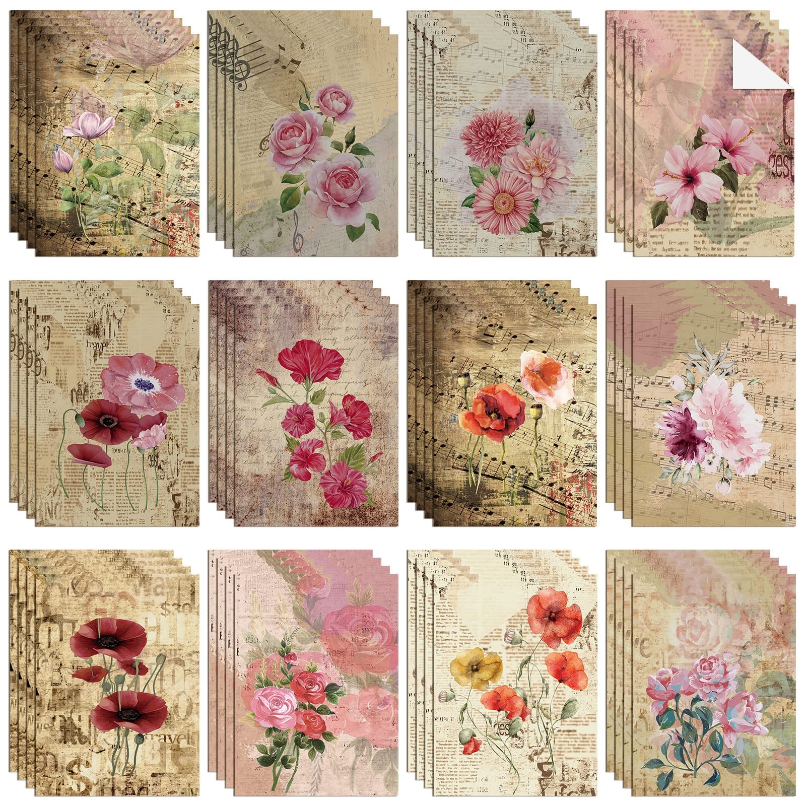 Amazon PerKoop 48 Sheets Decoupage Paper For Furniture 8 3 X 11 7 Inches Vintage Flower Paper Decorative Supplies Floral Decoupage Decor For Crafts Scrapbook 12 Styles Exquisite
