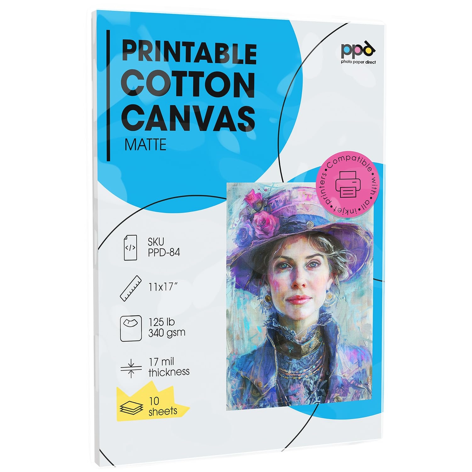 Amazon PPD Printable Fabric Sheets Canvas Paper For Inkjet Printer 11 X 17 Photo Fabric Printer Sheets Print On 100 Real Cotton Matte Finish No Watermark 340 Gsm 125 Lbs 10 Sheets Office Products