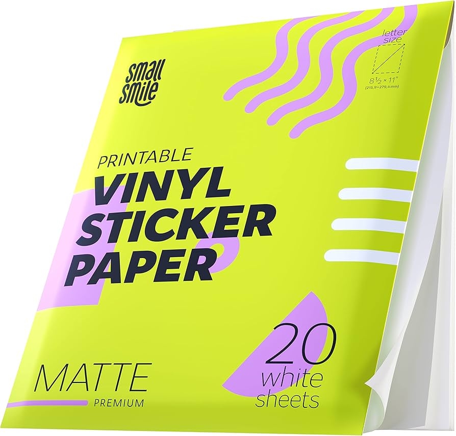 Amazon Premium Printable Vinyl Sticker Paper For Inkjet Printer And Laser 20 White Matte Sticker Paper Waterproof Durability Adhesive Paper 8 5 X 11 Fast Dry Holds Ink Well Great