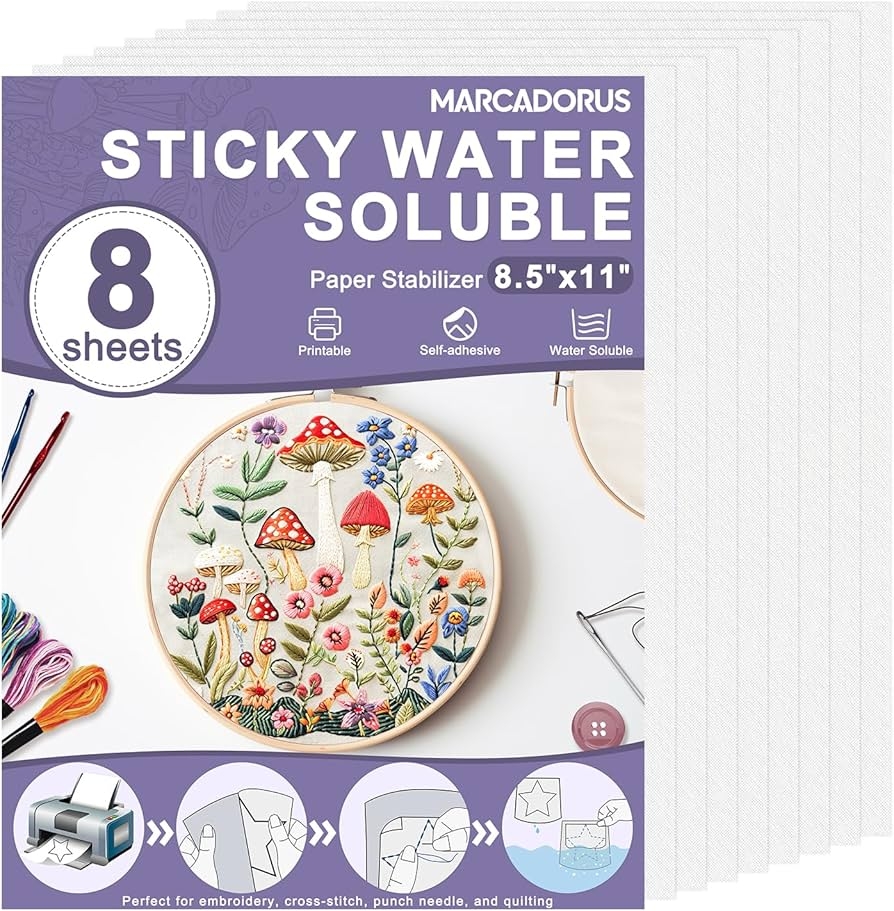 Amazon Printable Embroidery Transfer Paper 8 5 x11 12 Pcs Sticky Water Soluble Embroidery Stabilizer Printable Paper Stabilizer Away Stabilizer For Hand Machine Embroidery 
