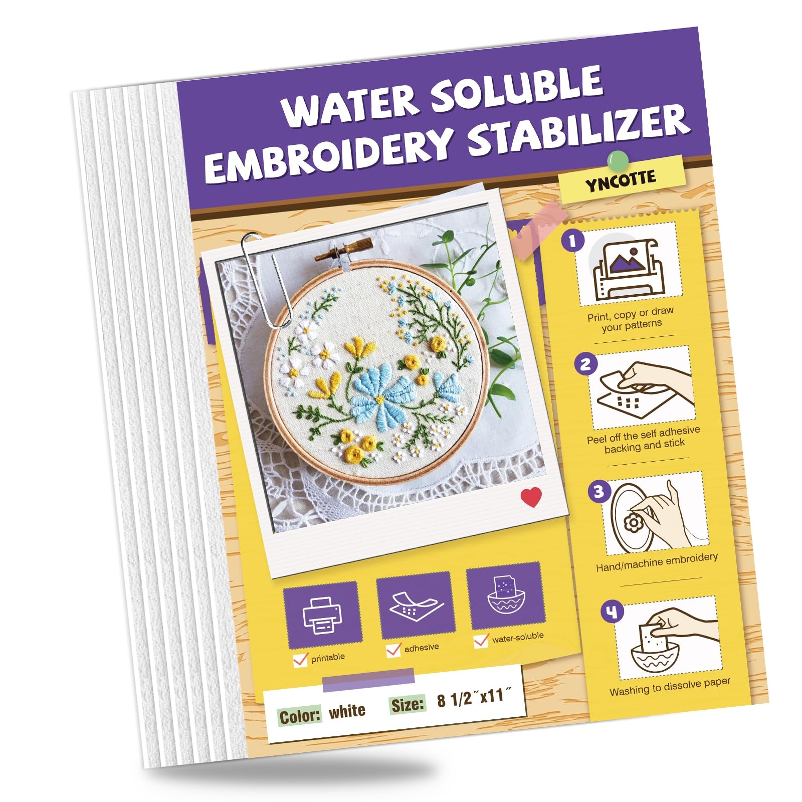 Amazon Water Soluble Embroidery Paper 6PCS 8 5 x11 Printable And Self Adhesive Embroidery Transfer Paper Embroidery Stabilizer For Hand And Machine Embroidery