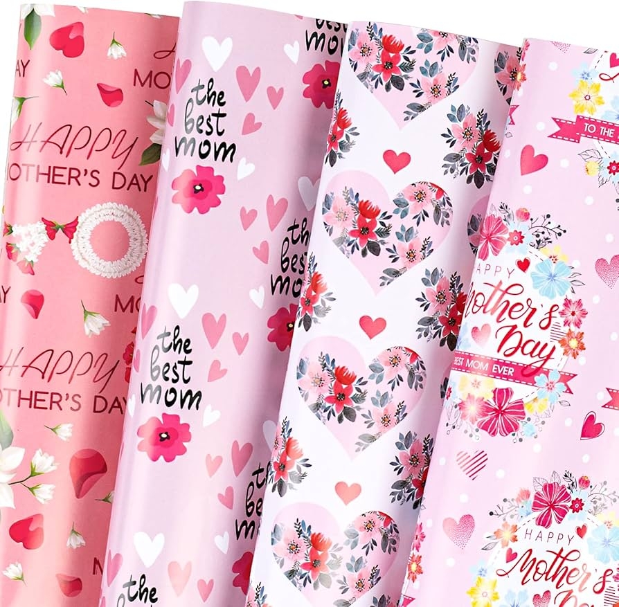 Amazon WRAPAHOLIC Mother s Day Wrapping Paper Sheet 12 Sheets Floral Design Folded Flat With 12 Gift Tags For Party 19 7 Inch X 27 5 Inch Per Sheet Health Household