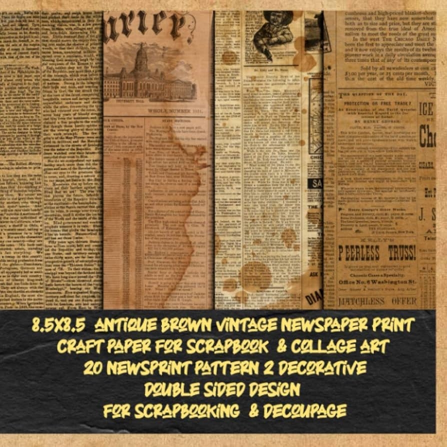 Antique Brown Vintage Newspaper Print Craft Paper For Scrapbook Collage Art 20 Newsprint Pattern 2 Decorative Double Sided Design For For Gift Wrapping antique Brown Newspaper Raagji Leaka Amazon de Books