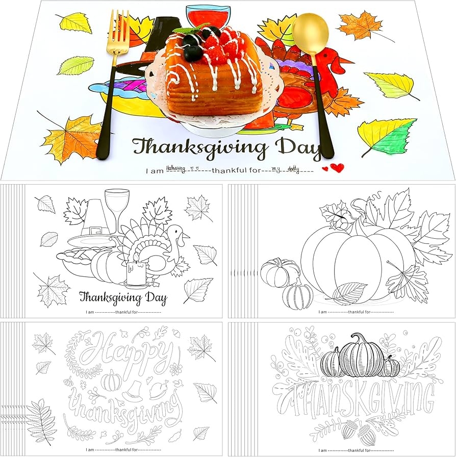 Autumn Thanksgiving Placemats 40 Pieces Kids Turkey Coloring Paper Placemats Disposable Placemats For Kids Writing Thank You List Amazon de Home Kitchen