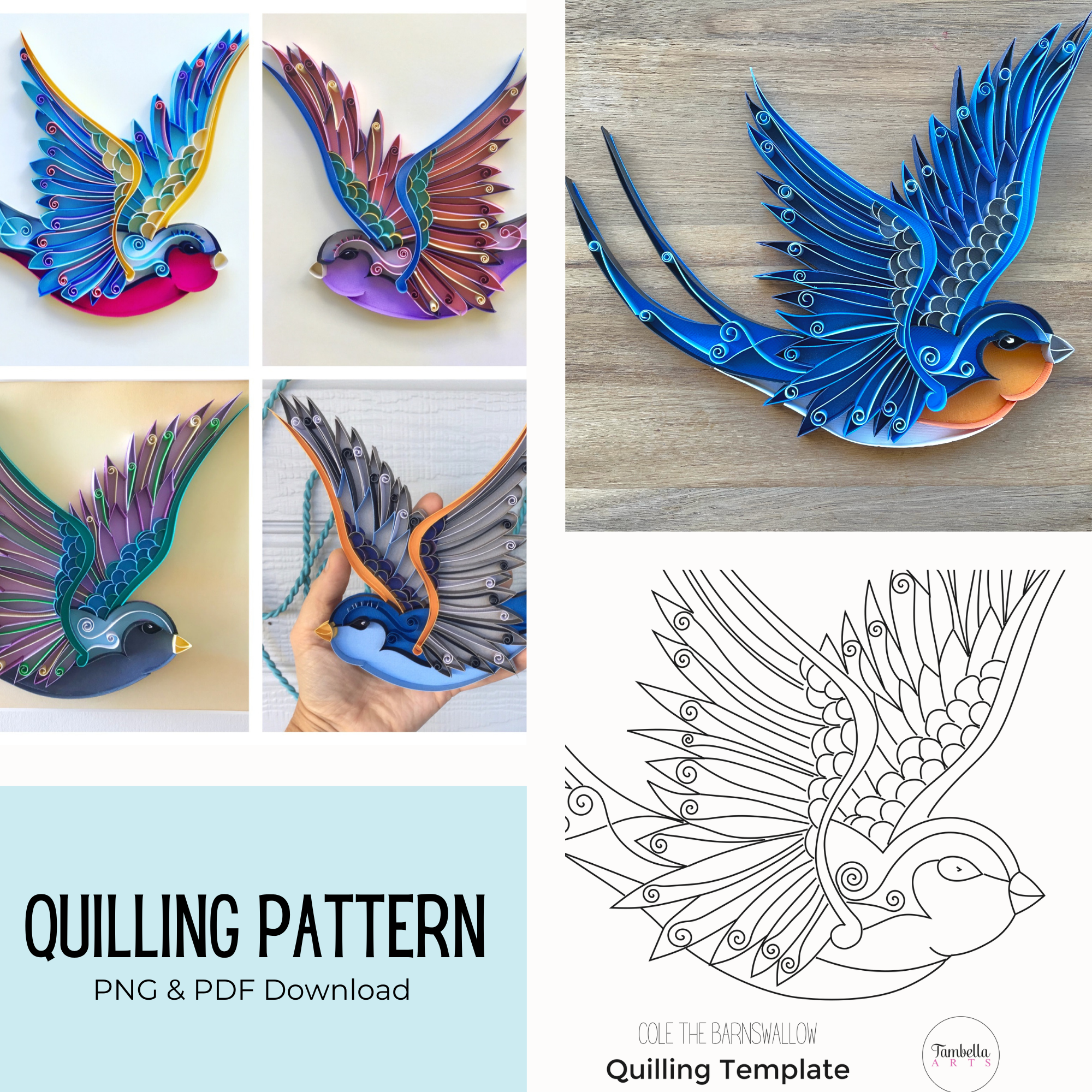 Barn Swallow Quilling Pattern PNG And PDF Files Digital Download Tambella Arts