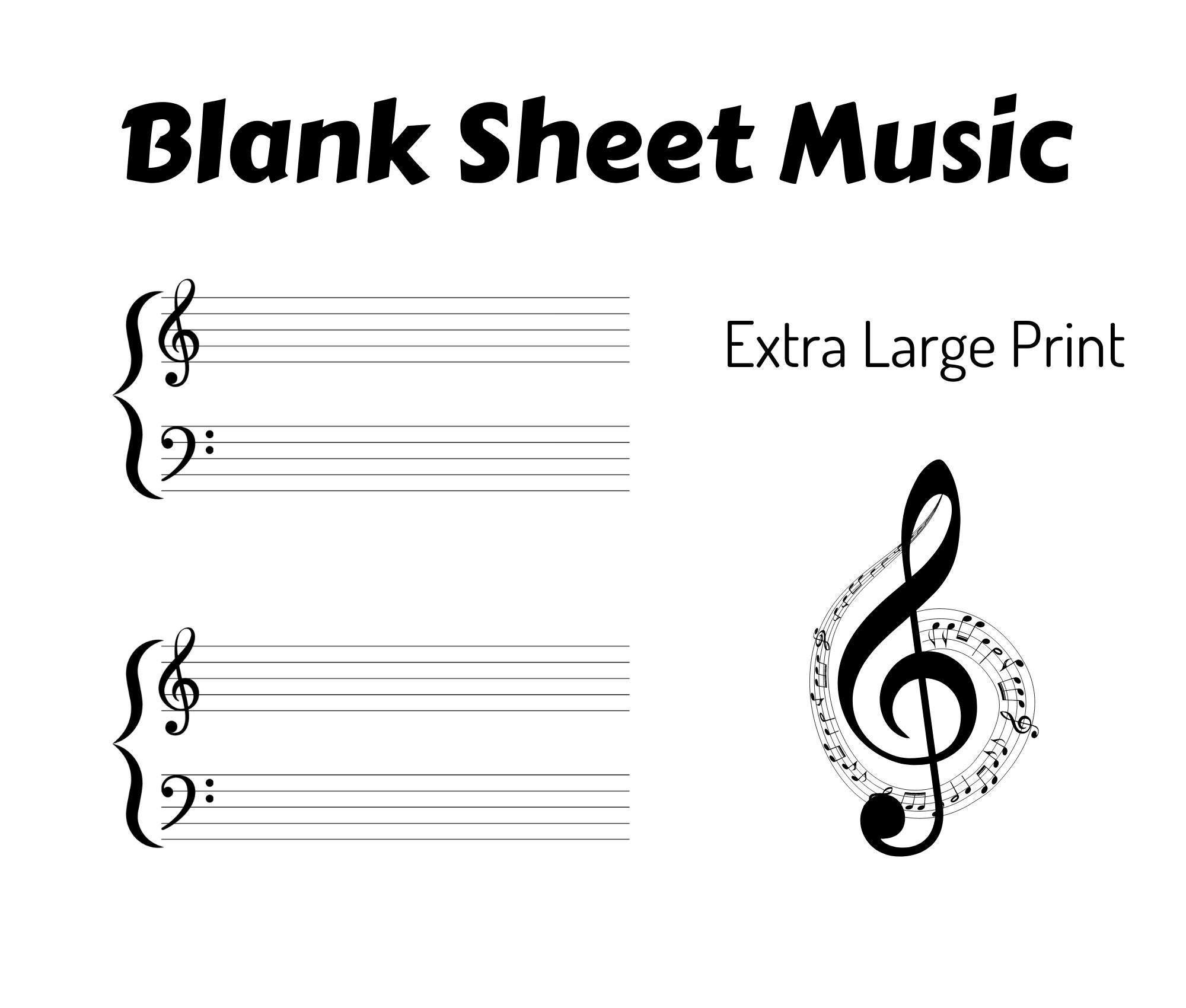Blank Sheet Music Extra Large Print Downloadable Staff Paper For Worksheets Library