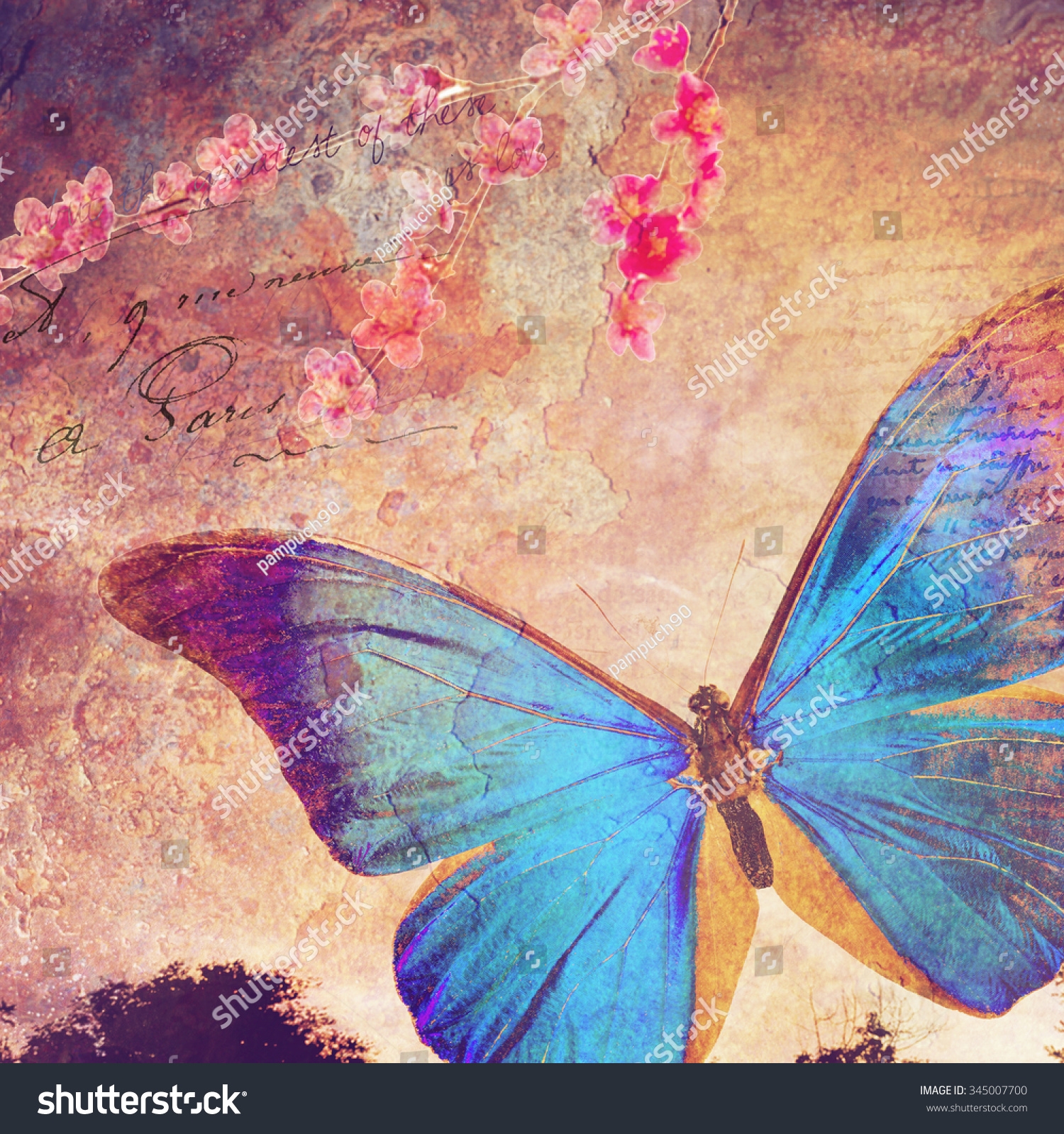 Blue Butterfly Background Old Paper Design Stock Photo 345007700 Shutterstock