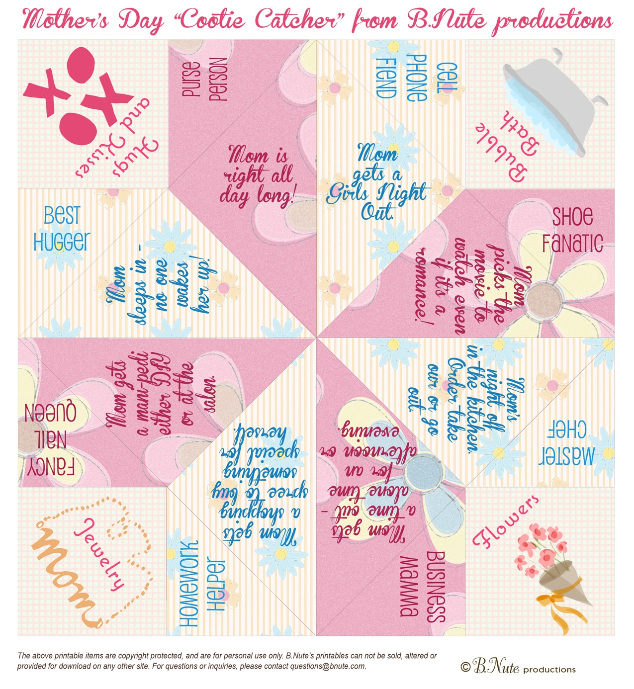 Bnute Productions Free Printable Mother s Day Cootie Catcher Fortune Teller