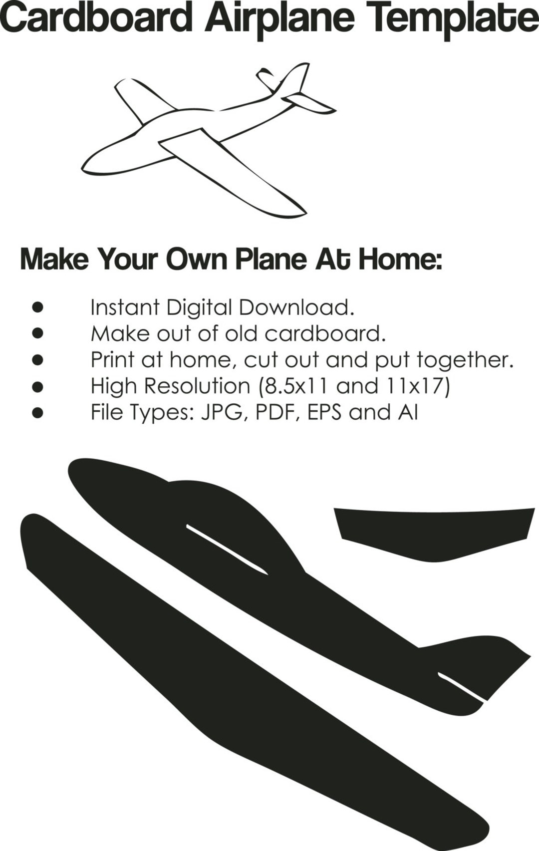 Cardboard Airplane Template Airplane Cutout On Paper Cardboard Airplane DIY Project INSTANT DOWNLOAD 09855 Etsy UK