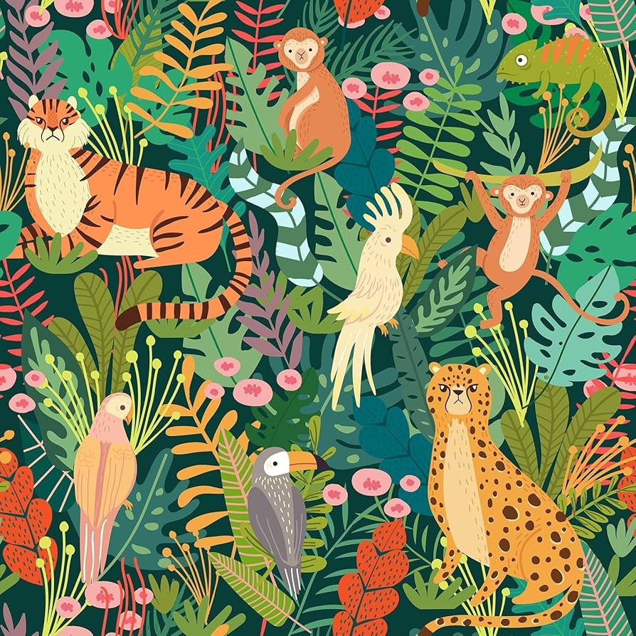 CHIHUT 17 7 x472 Jungle Peel And Stick Animal Print Wallpaper For Nursery Funky Leopard Tiger Wallpaper Vinyl Colorful Self Adhesive Contact Paper For Kids Room Walls Shelves Amazon