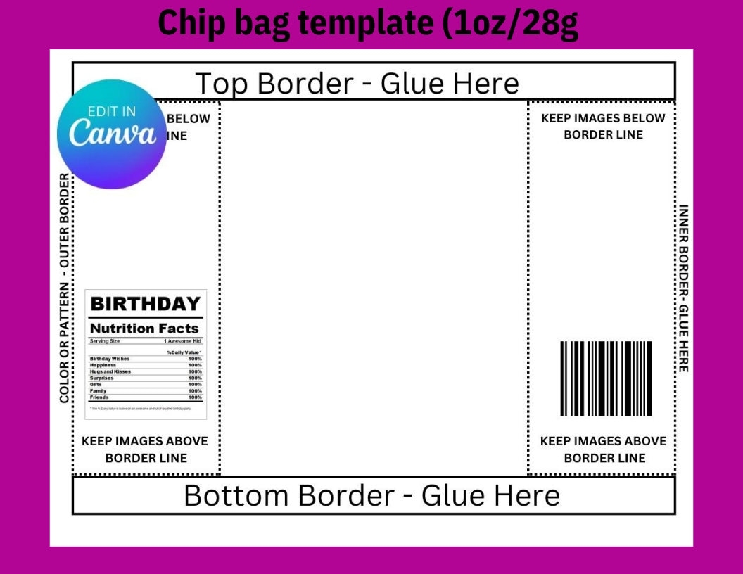 Chip Bag Chip Bag Template Blank Template Custom Potato Chip Bag Potato Chip Bag Chip Bag Canva Chip Bag Diy Chip Wrapper Etsy