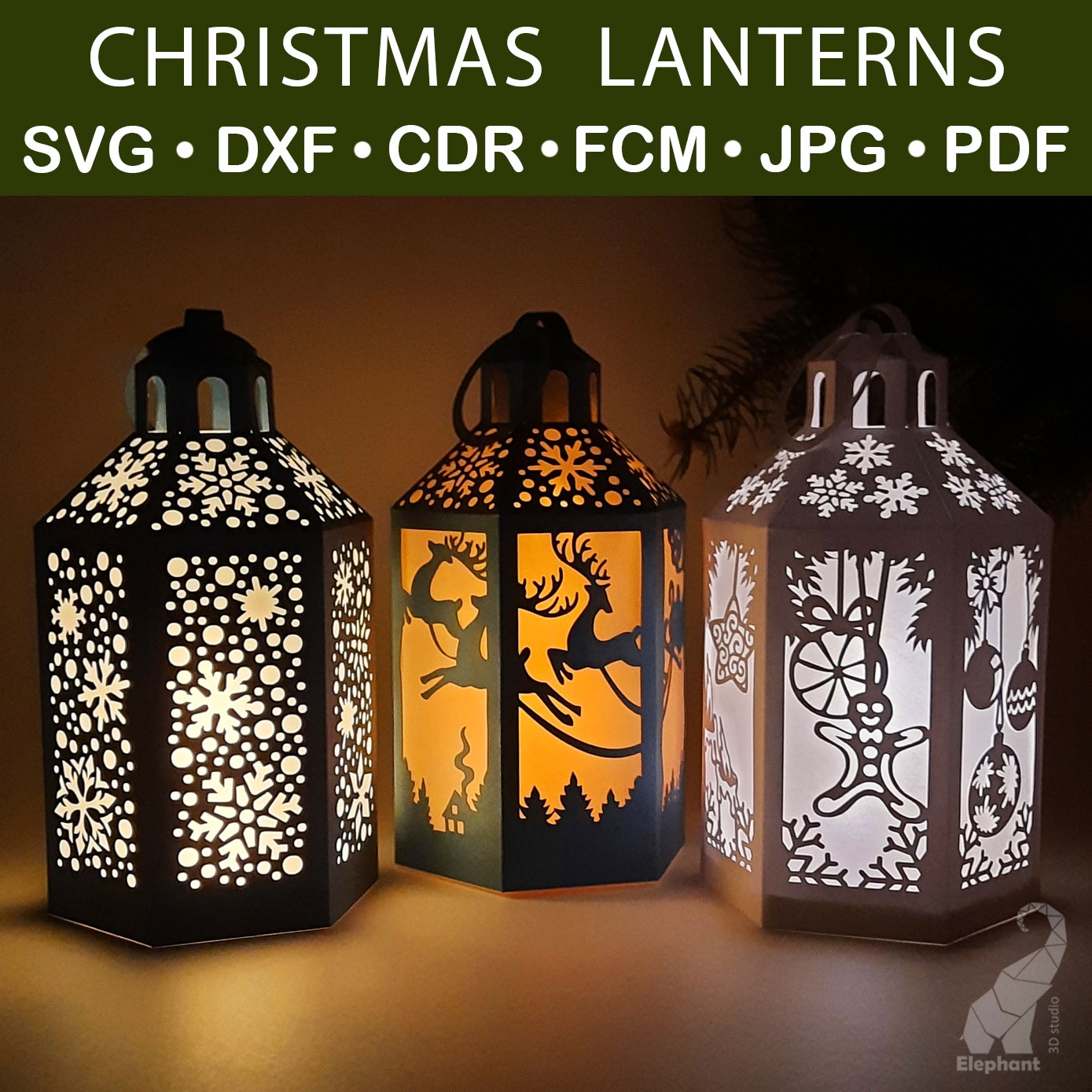 Christmas Paper Lantern Template Bundle SVG For Cricut DXF For Silhouette FCM For Brother PDF Cut Files 3D Studio Elephant
