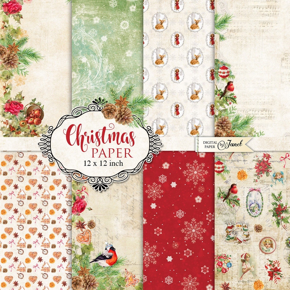 Christmas Paper Printable Scrapbooking Paper 12x12 Inch Background Journal Pages Ephemera DIY Craft Scrapbook Album Greeting Cards Etsy