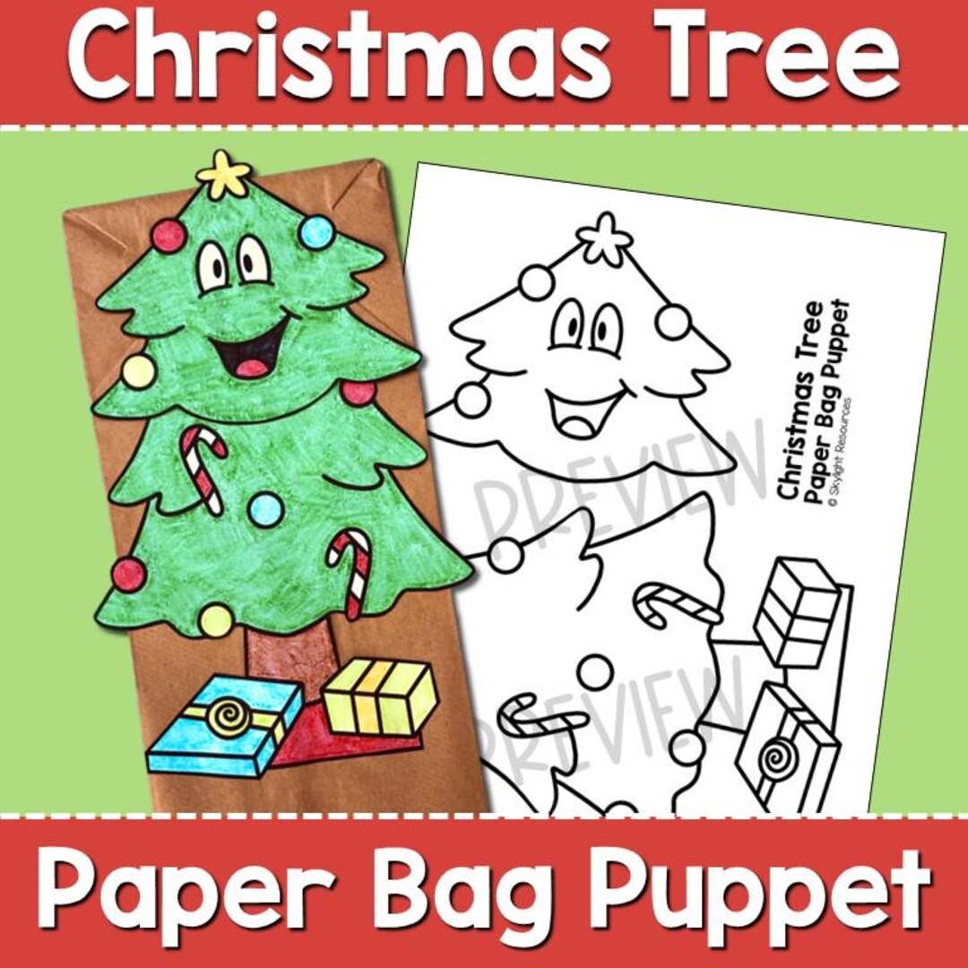 Christmas Tree Paper Bag Puppet Christmas Craft Activity For December Etsy