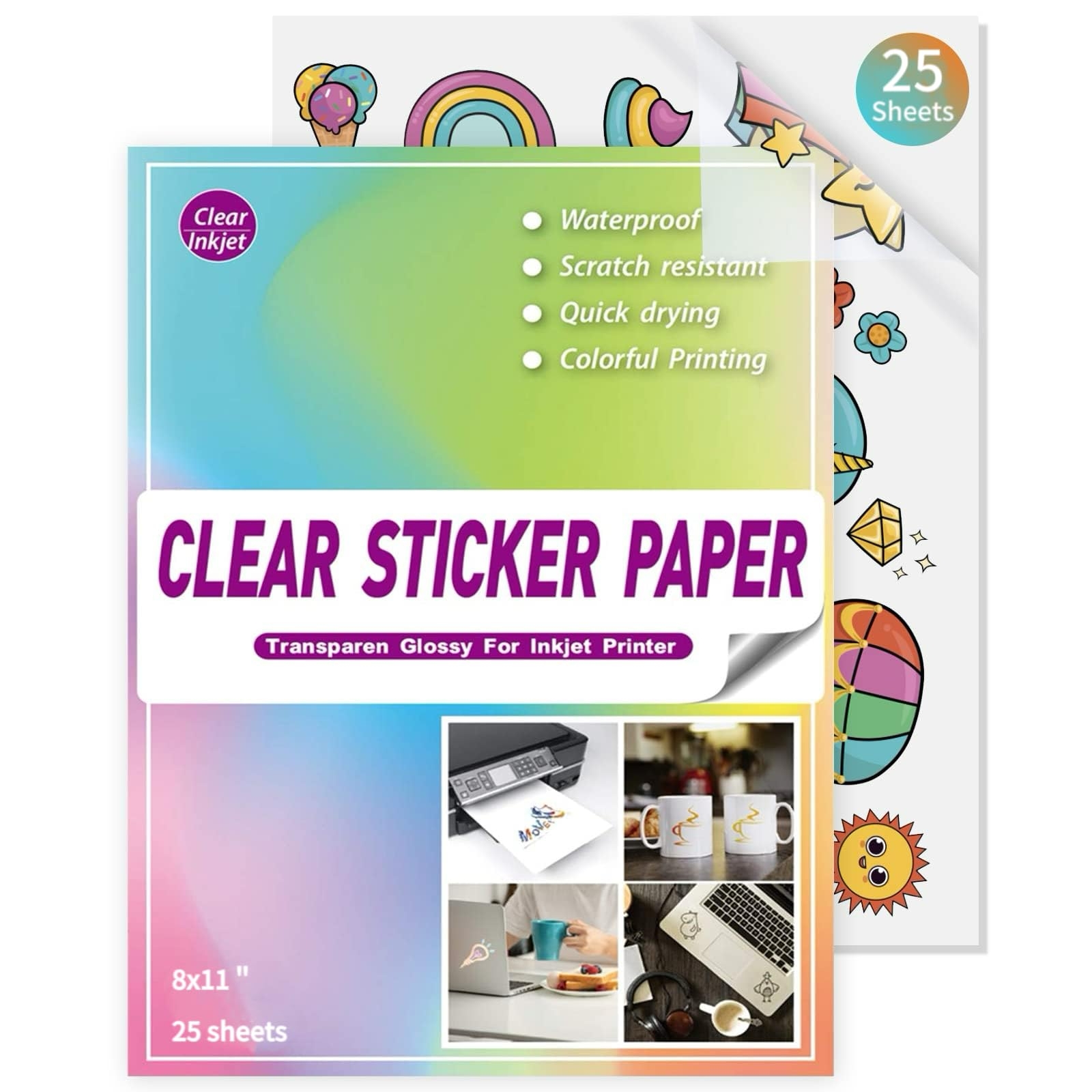 Clear Printable Vinyl For Inkjet Printer 85 Clear 25 Sheets A4 Clear Sticker Paper Transparent And Water Repellent Sticker Paper For Cricut Self Adhesive Sticker DIY Stickers Products Labels Amazon co uk 