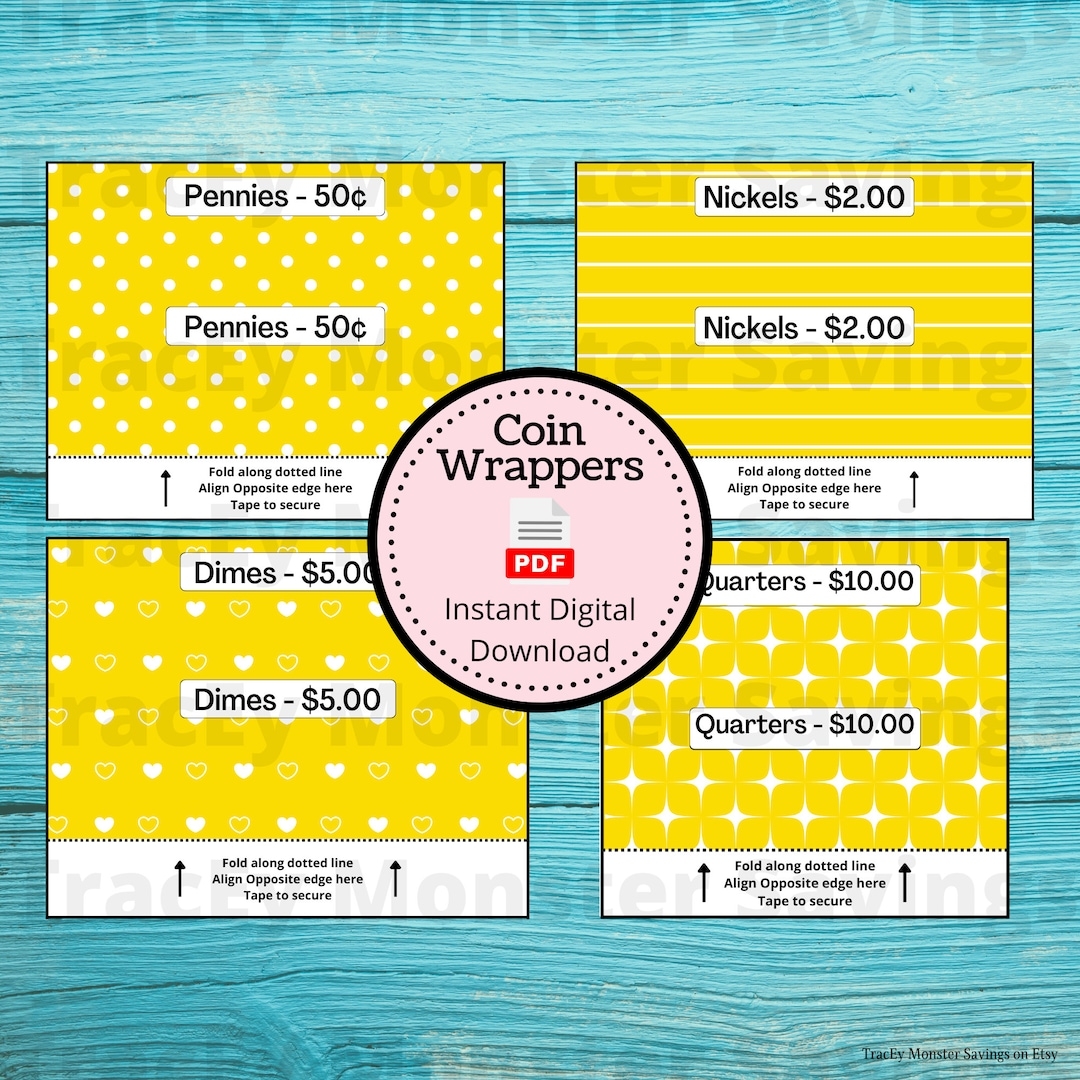 Coin Roll Wrappers For US Currency Yellow Assembly Required Custom Change Wrapper Pennies Nickels Dimes Quarters Coins Etsy