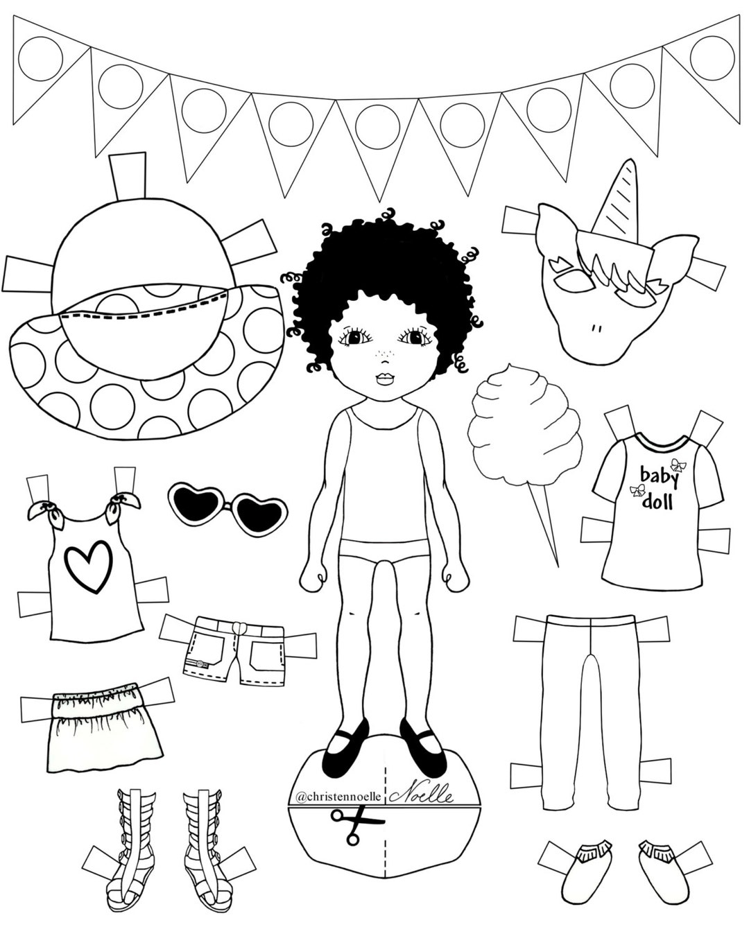 Color Me Printable Black And White Paper Dolls Hand Drawn Clothing Accessories Kids Fashion Party Favors Etsy New Zealand