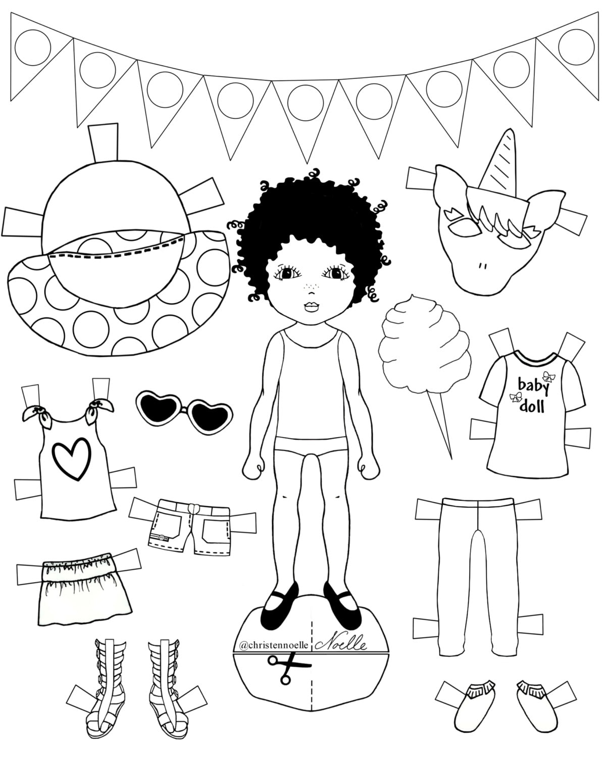 Color Me Printable Black And White Paper Dolls Hand Drawn Clothing Accessories Kids Fashion Party Favors Etsy New Zealand