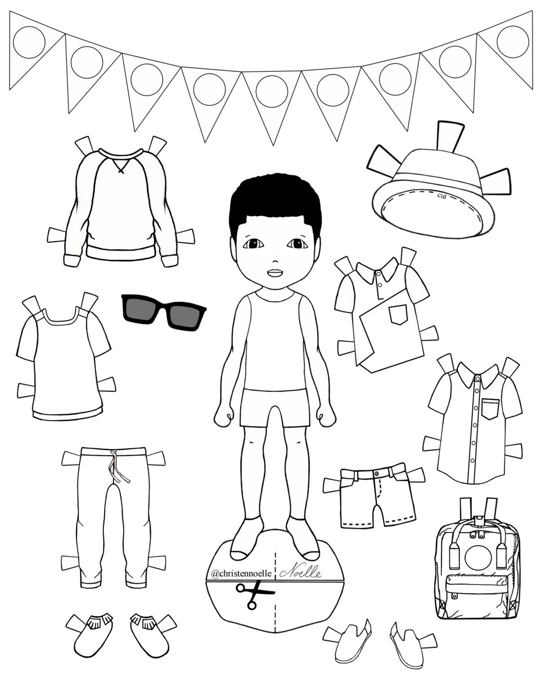 Color Me Printable Black And White Paper Dolls Hand Drawn Clothing Accessories Kids Fashion Party Favors Etsy New Zealand