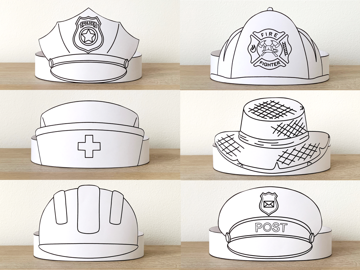 Community Helpers Paper Hats Career Day Printable Paper Coloring Craft Made By Teachers