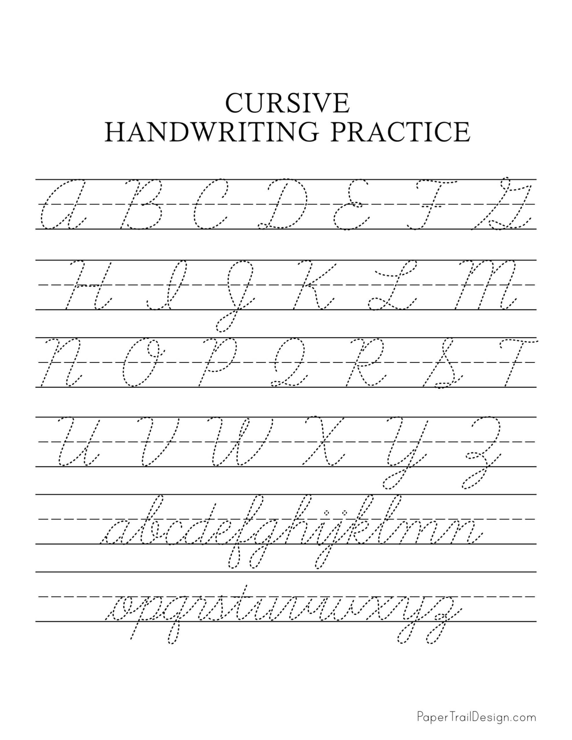 Cursive Practice Sheets Paper Trail Design