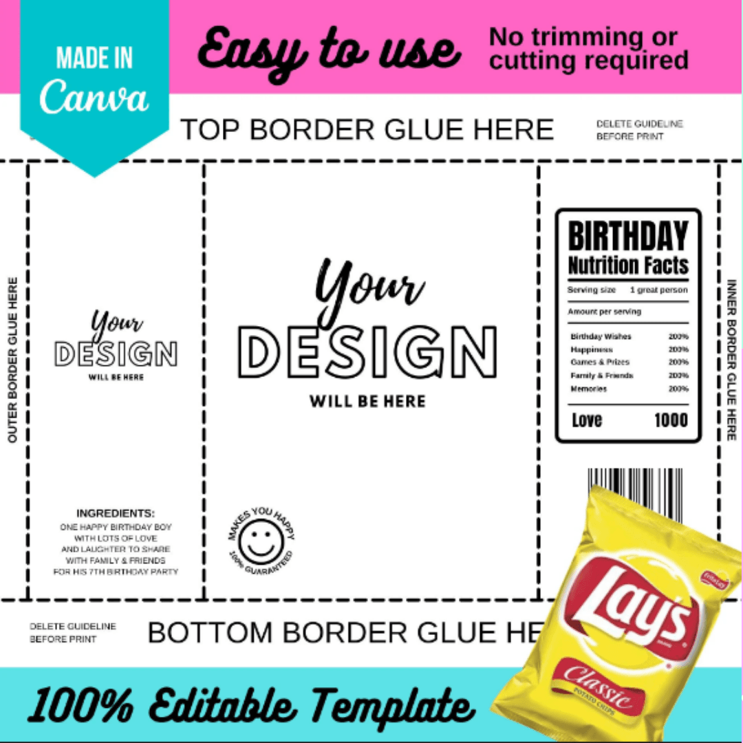 Customizable Birthday Chip Bag Templates Printable Party Favor Bags By Lai digitals Raket PH