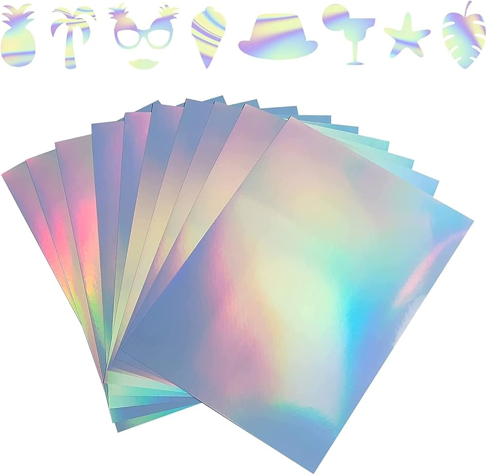 DARENYI Pack Of 10 A4 Hologram Paper Printable Sticker Paper Waterproof Holographic Vinyl Film For Laser And Inkjet Printers Holographic Sticker Paper For DIY Craft Decor Stickers Amazon de Stationery Office
