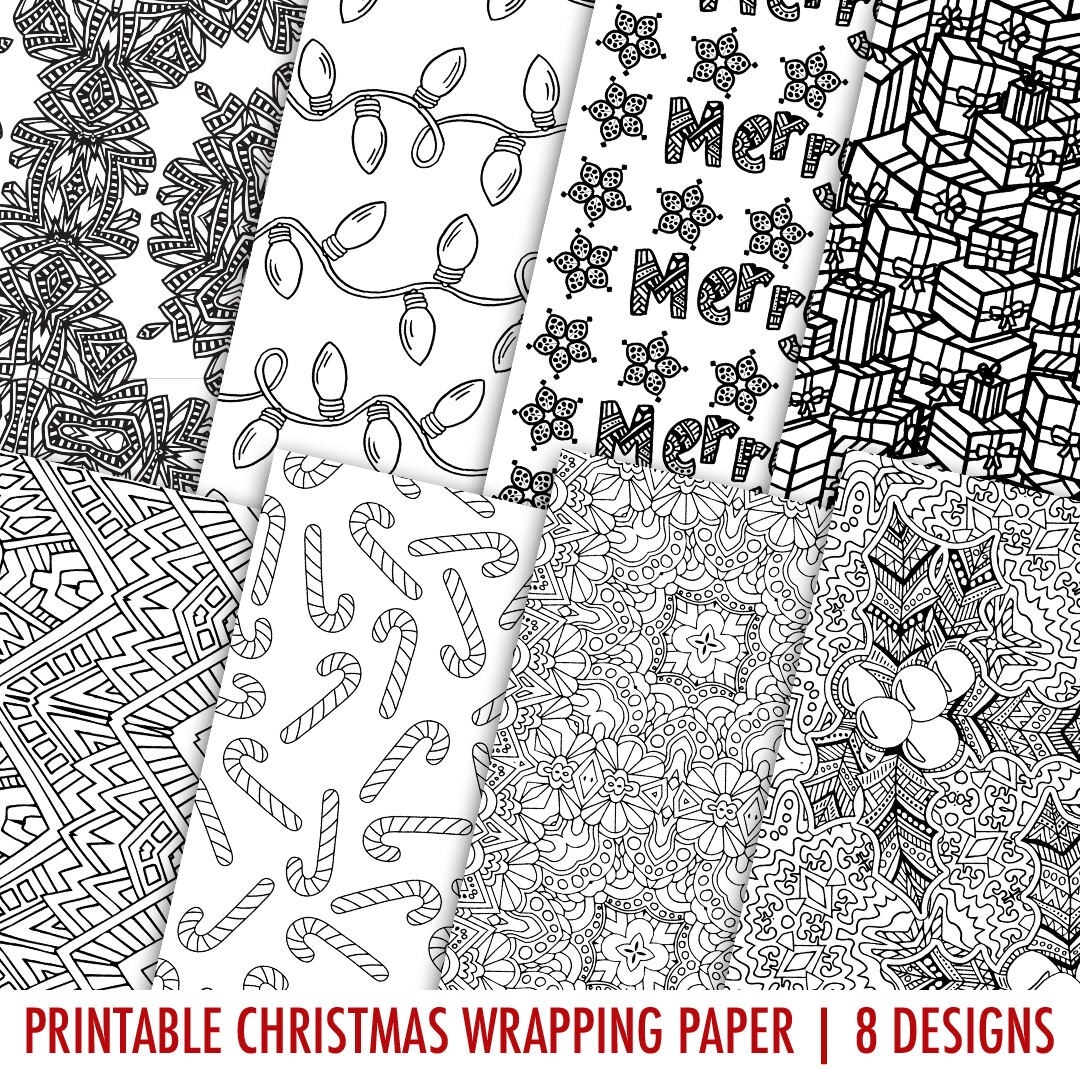 Digital Gift Wrap Christmas 8 Pack Printable Coloring Page Christmas Gift Wrap Great DIY Wrapping Paper Idea PDF Digital Download Etsy UK