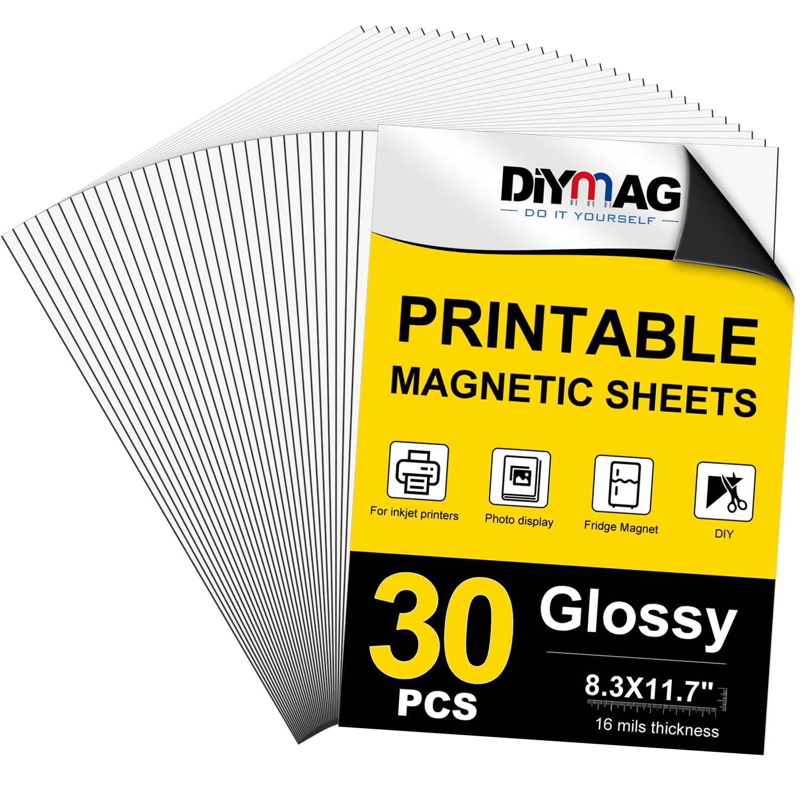 DIYMAG Printable Magnetic Sheets 8 3 X 11 7 Inch Flexible Magnetic Sheets Glossy Magnetic Paper For Fridge Photo For Inkjet Printer Photo Magnet Sheet For Crafts 30 Pieces Amazon de Stationery Office Supplies