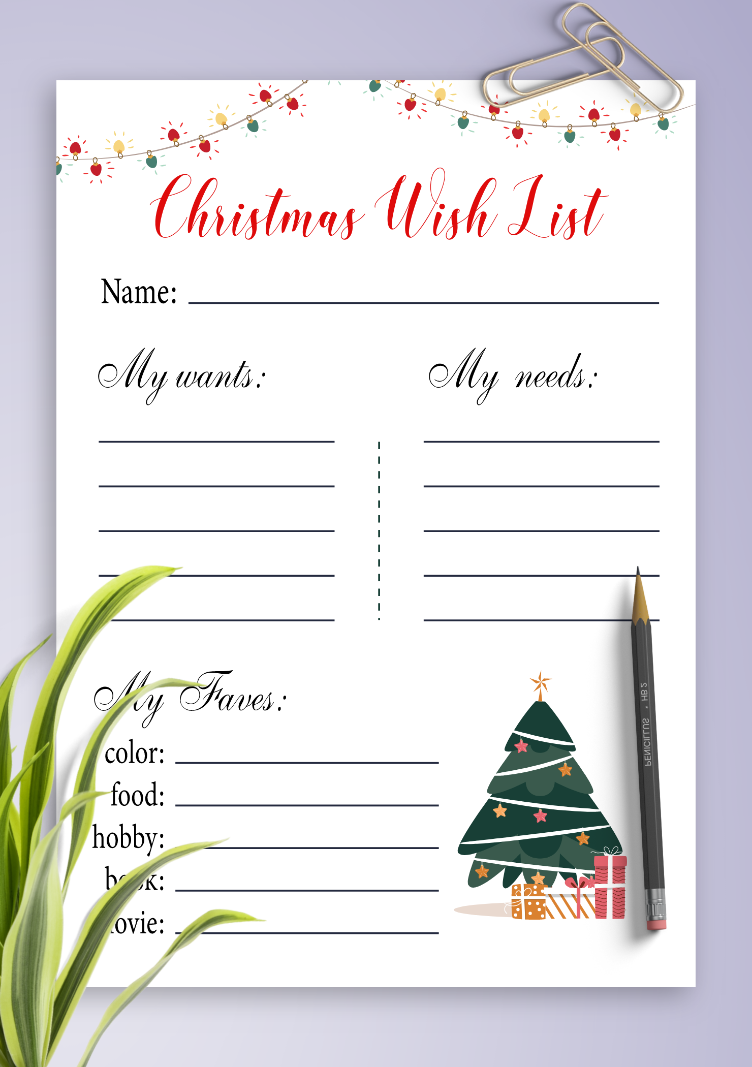 Christmas List Printable Paper