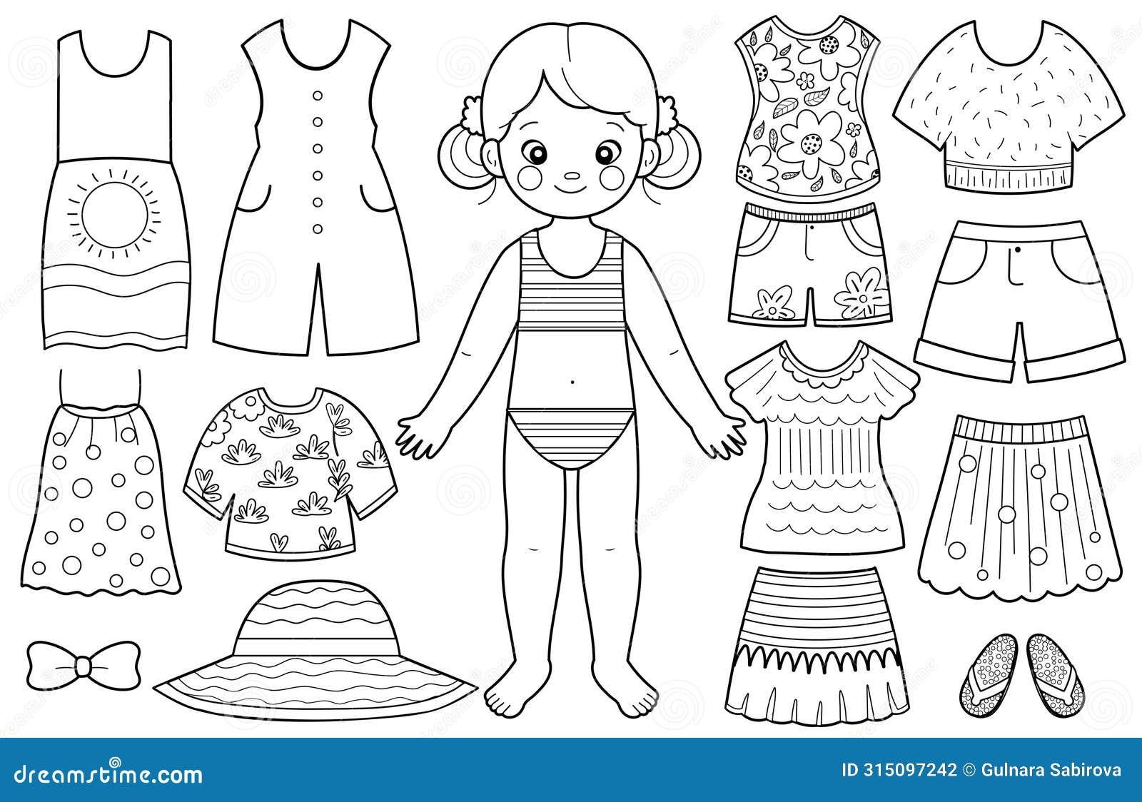 Dress Up Activity Page In Black And White For Kids With A Cute Girl Paper Doll Game Stock Vector Illustration Of Character Woman 315097242